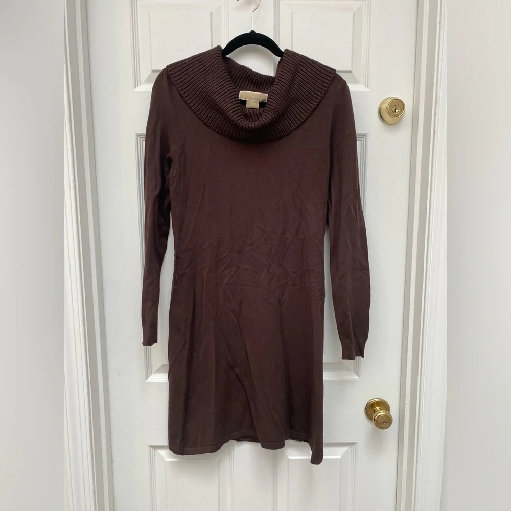 Michael Kors Chocolate Brown Cowl Neck Sweater Dress - M